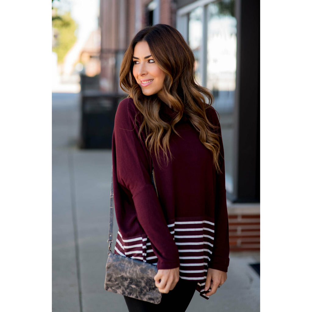 Poncho Style Striped Cowl Neck Sweater - Betsey's Boutique Shop - Outerwear