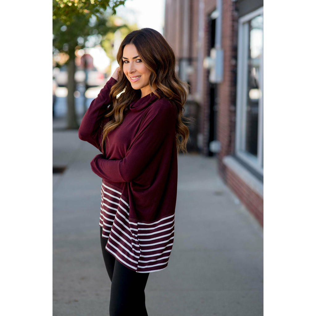 Poncho Style Striped Cowl Neck Sweater - Betsey's Boutique Shop - Outerwear