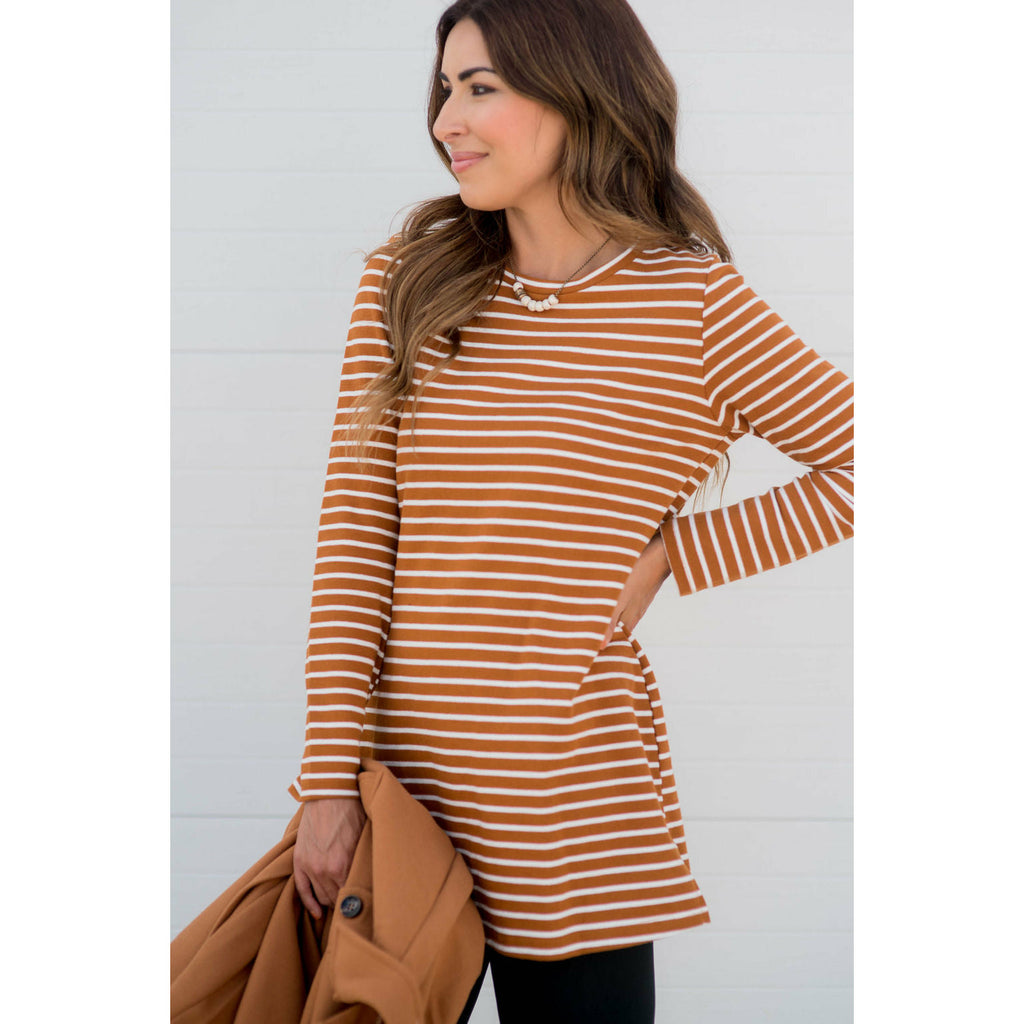 Long Sleeve Striped Tunic Tee - Betsey's Boutique Shop