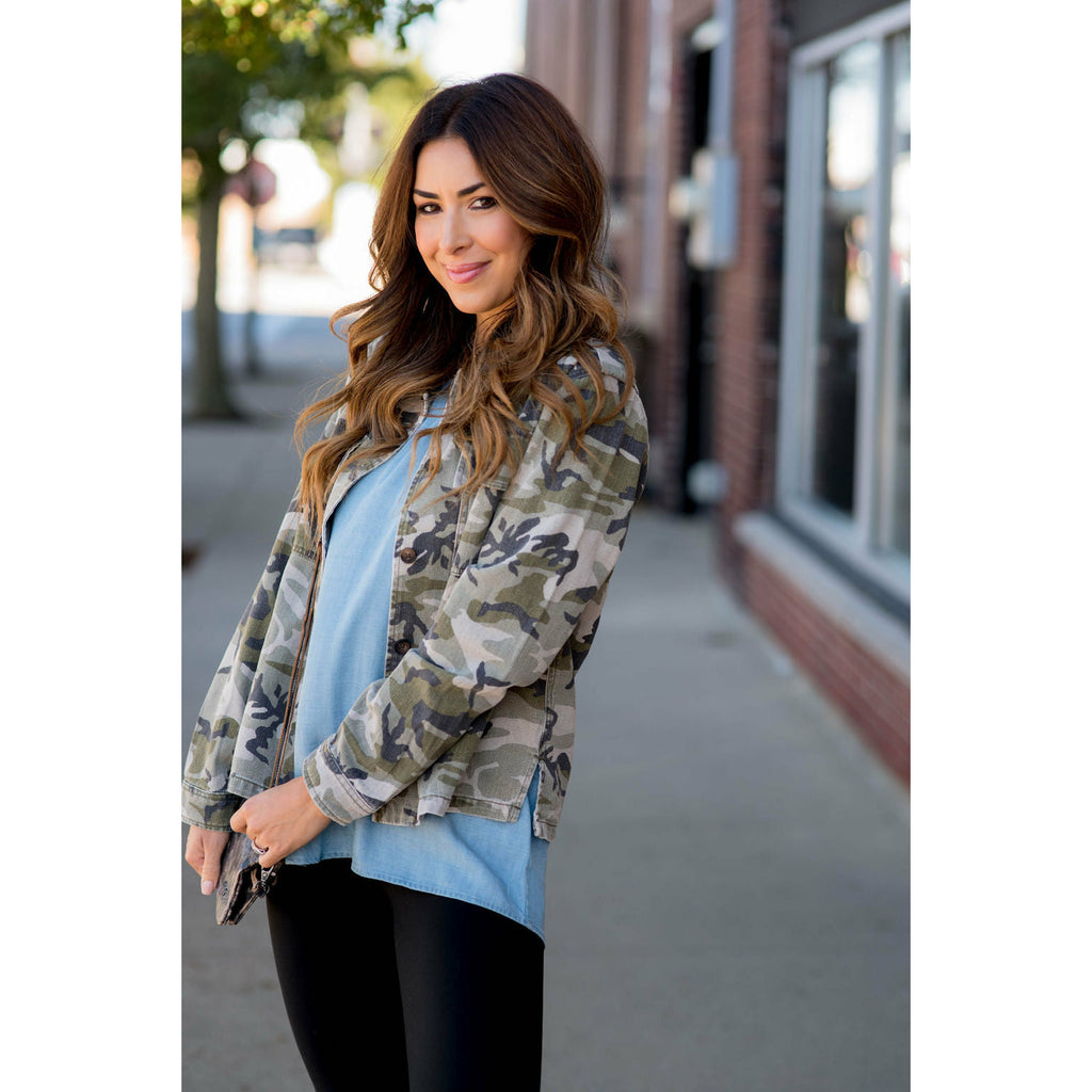 Camo Denim Jacket - Betsey's Boutique Shop