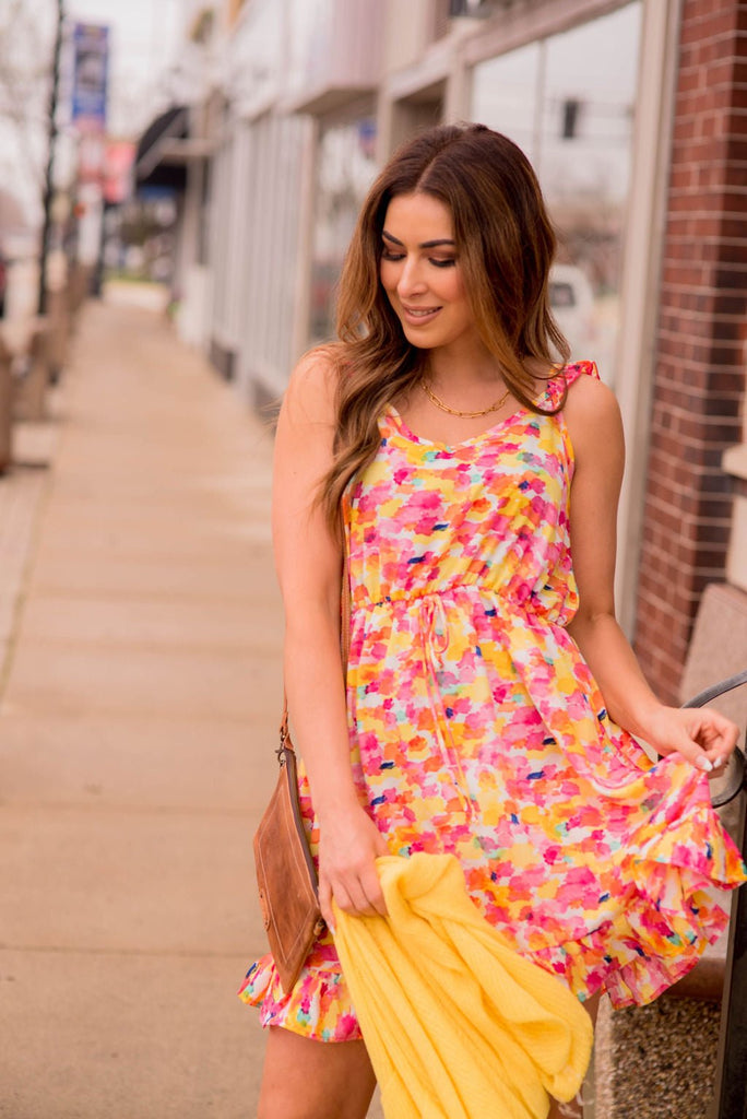 Watercolor Ruffle Accented Tank Dress - Betsey's Boutique Shop -