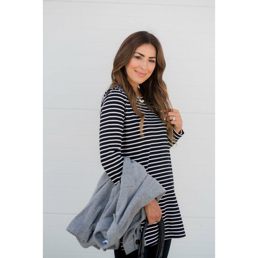 Long Sleeve Striped Tunic Tee - Betsey's Boutique Shop