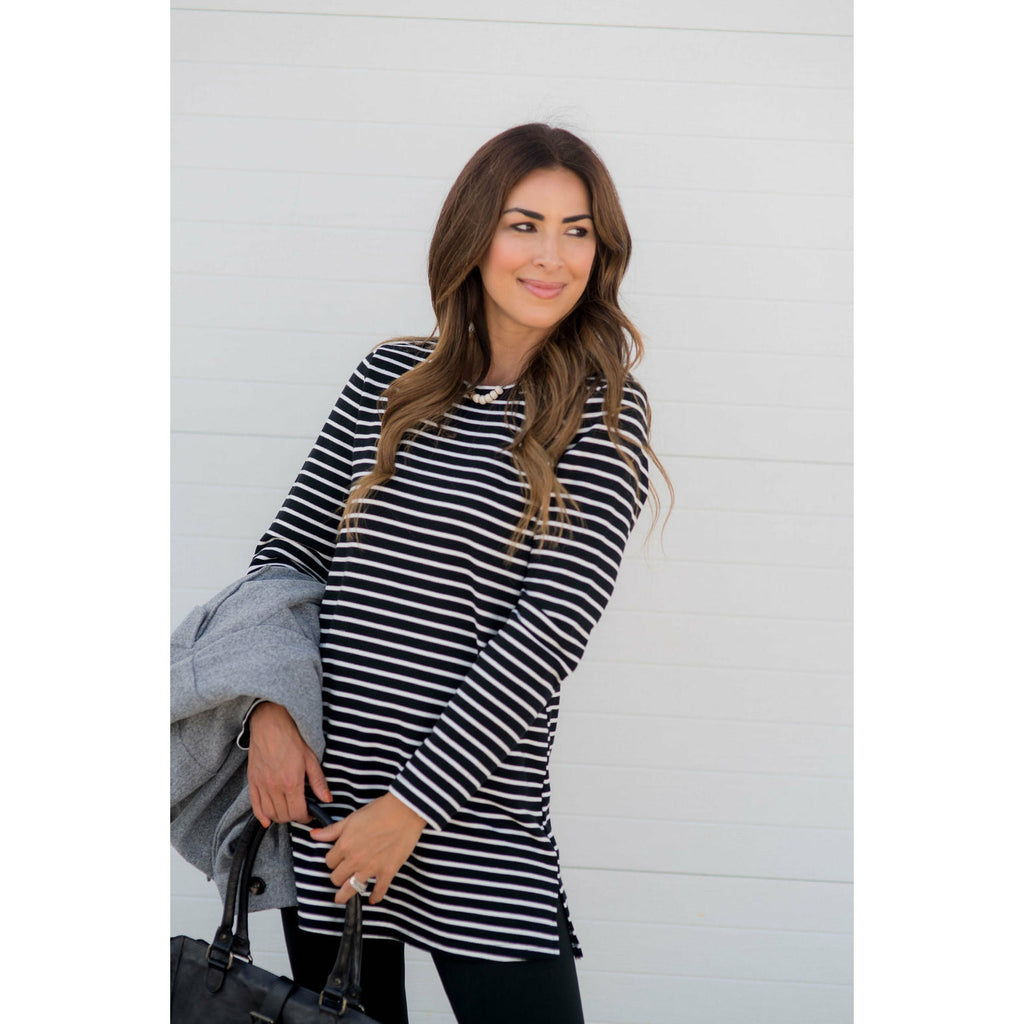 Long Sleeve Striped Tunic Tee - Betsey's Boutique Shop