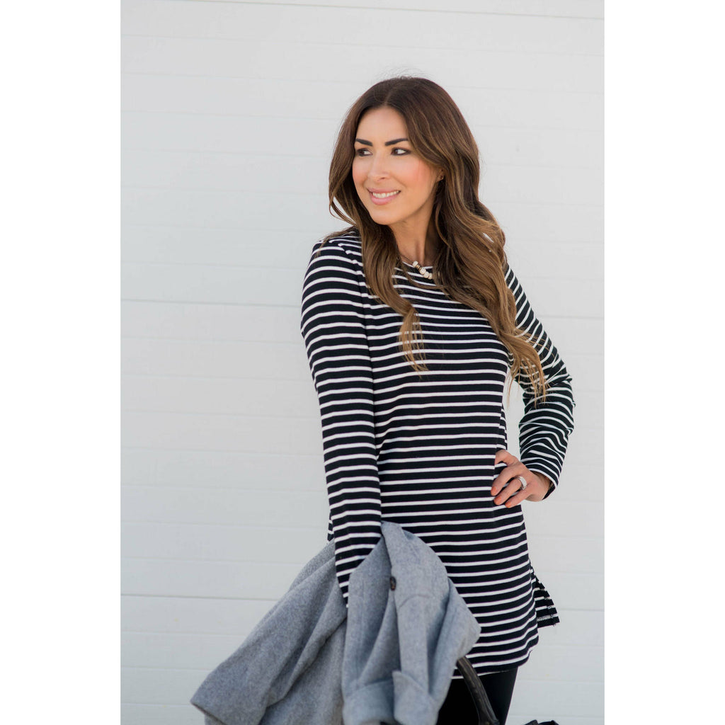 Long Sleeve Striped Tunic Tee - Betsey's Boutique Shop