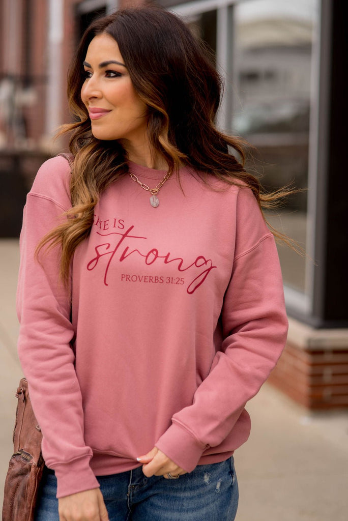 She Is Strong Graphic Crewneck - Betsey's Boutique Shop -