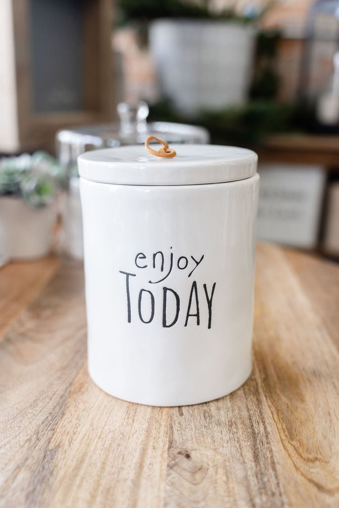 Enjoy Today Stoneware Jar - Betsey's Boutique Shop -