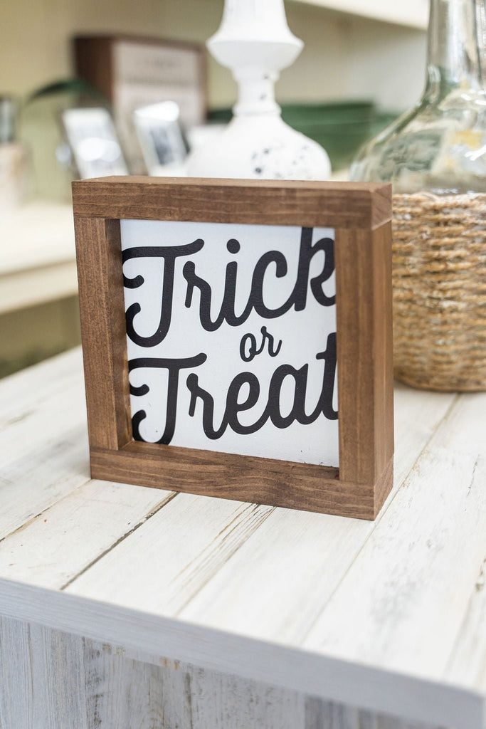 Trick Or Treat Wooden Framed Sign - Betsey's Boutique Shop -