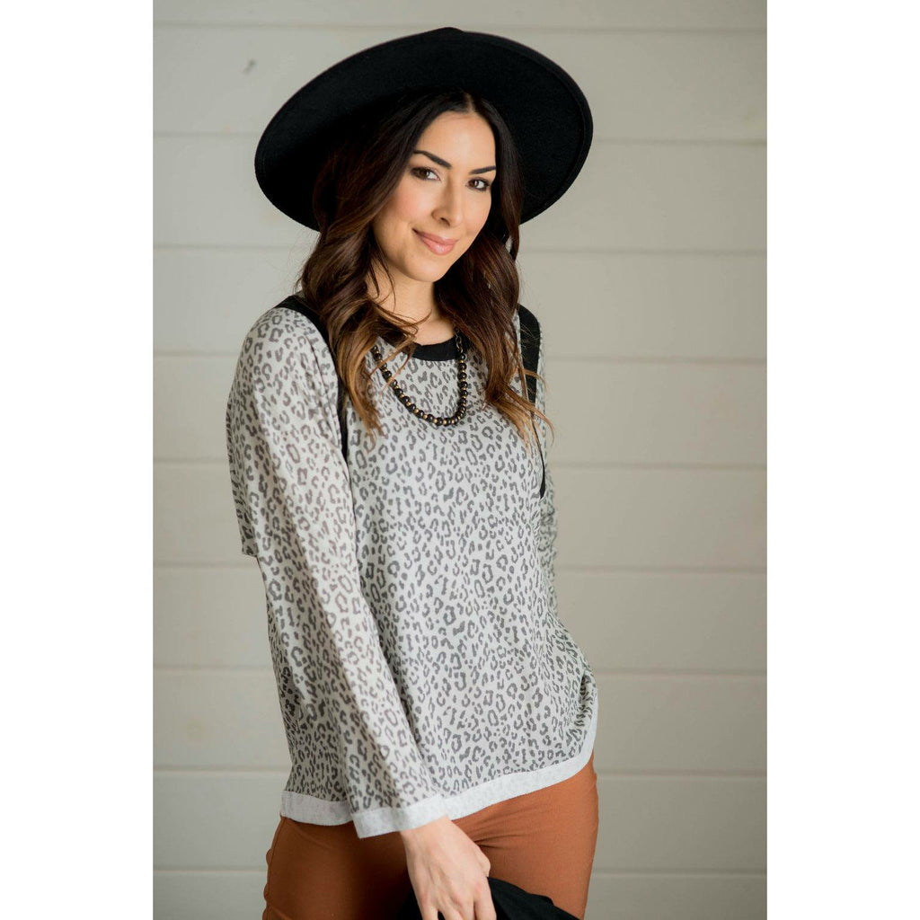 Solid Trim Cheetah Long Sleeve Tee - Betsey's Boutique Shop