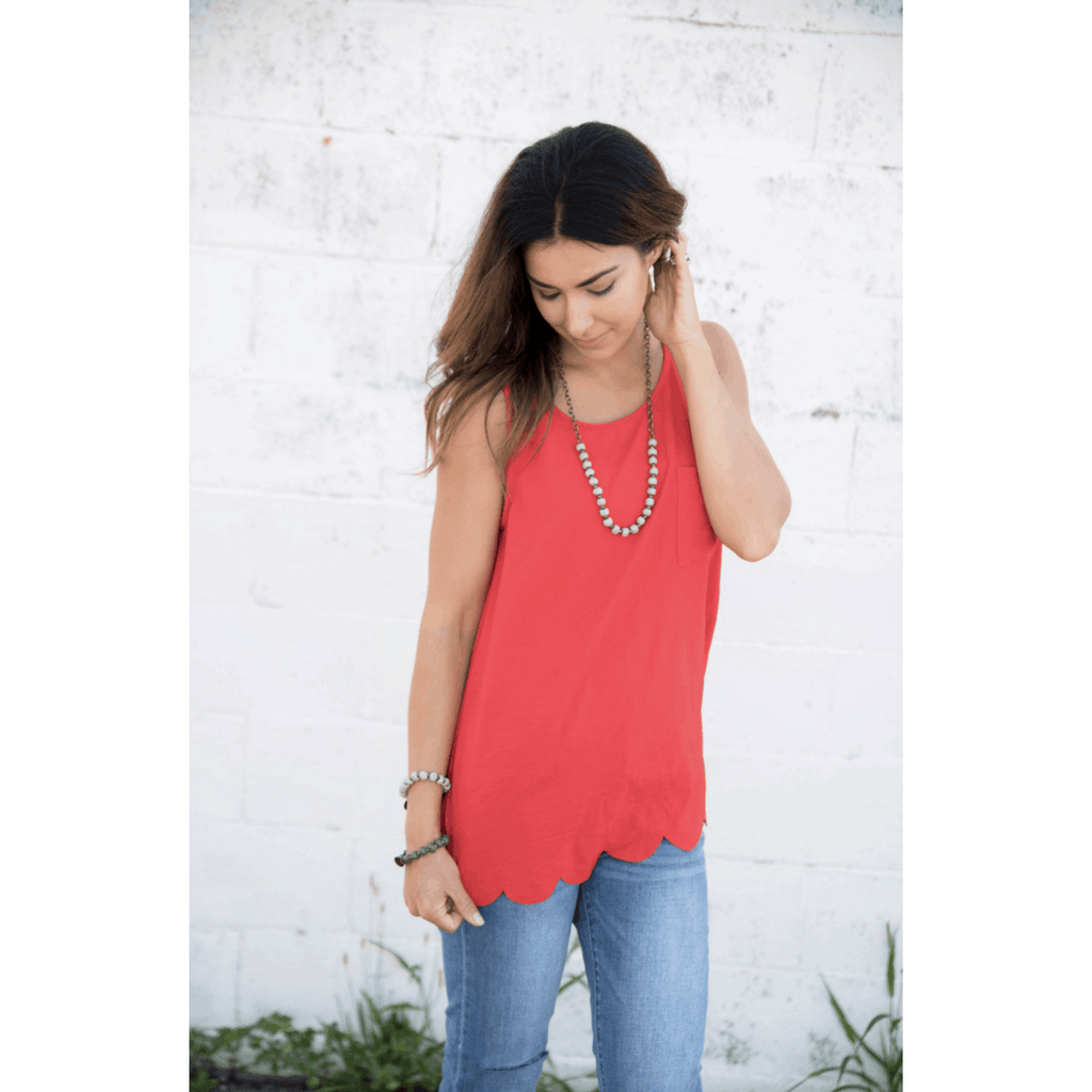 Scalloped Bottom Pocket Tank - Betsey's Boutique Shop