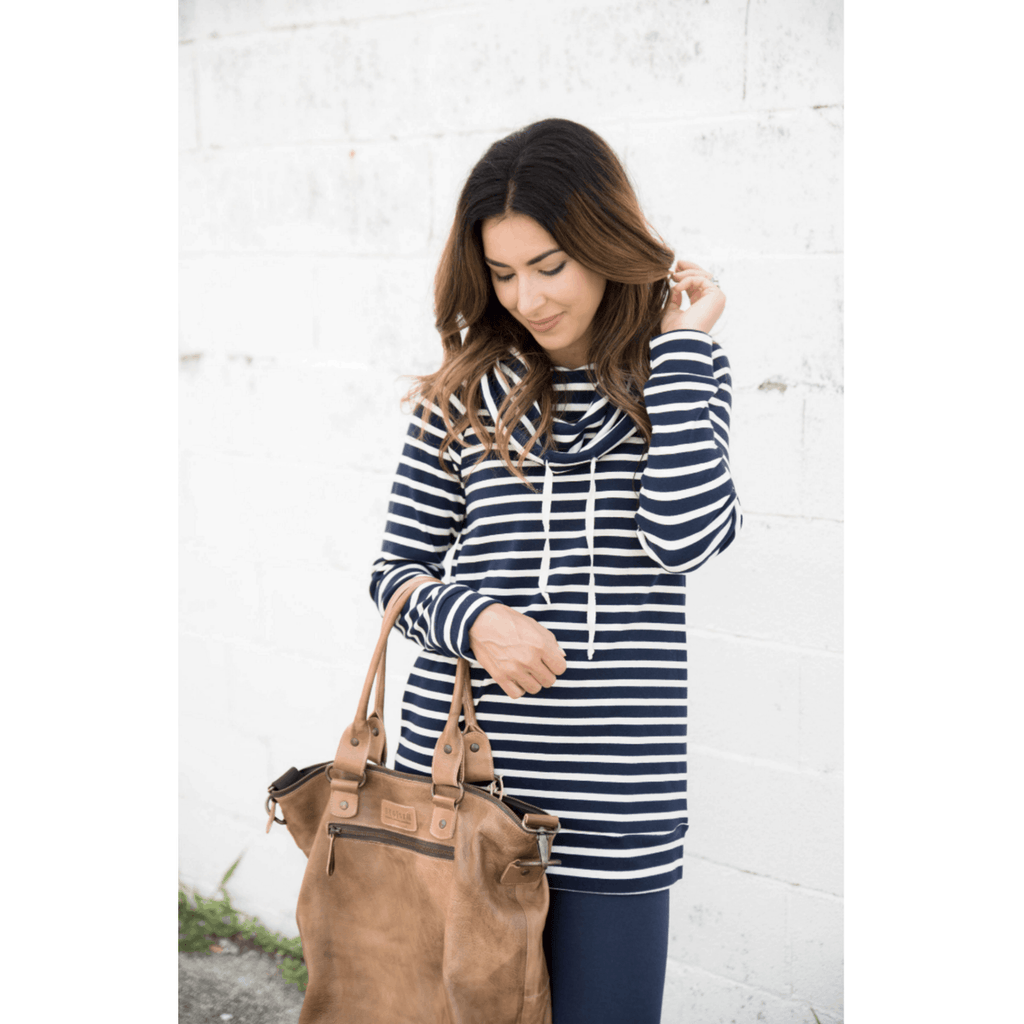 Striped Cowl Neck Sweatshirt Tunic - Betsey's Boutique Shop