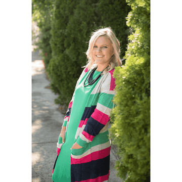 Pink Color Blocked Tissue Cardigan - Betsey's Boutique Shop