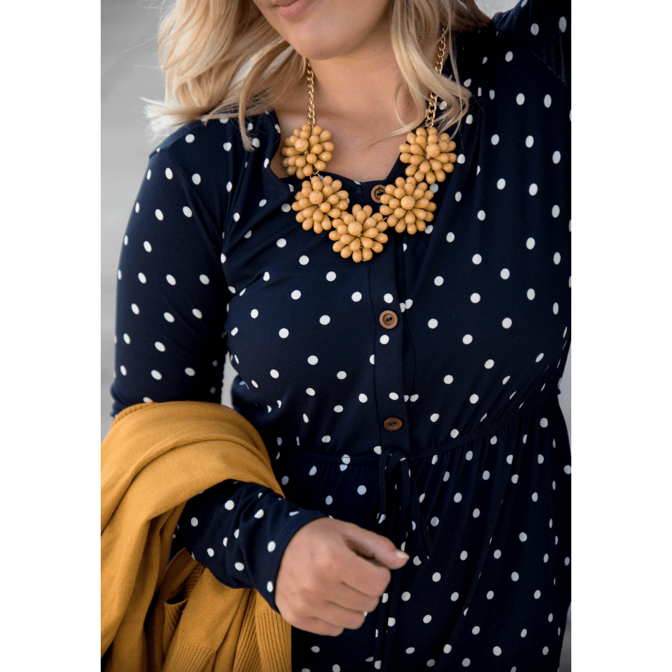 Polka Dot Button Midi Dress - Betsey's Boutique Shop