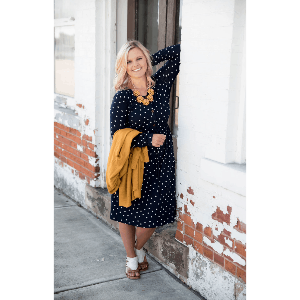 Polka Dot Button Midi Dress - Betsey's Boutique Shop