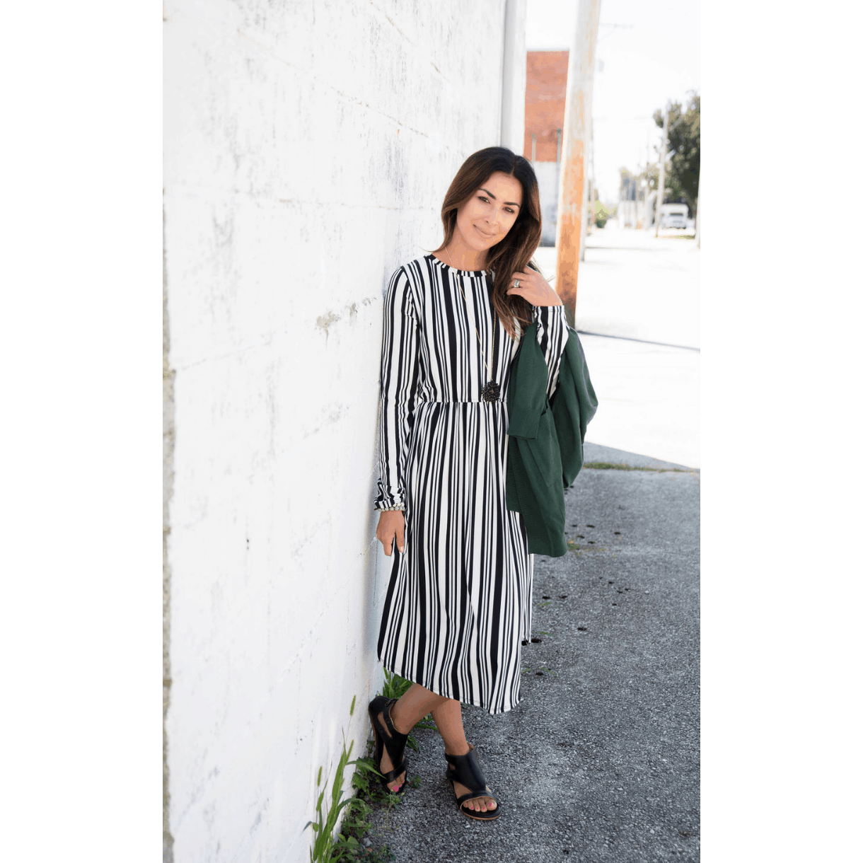 Black Mini Striped Midi Dress S Black Mini Striped Midi Dress S