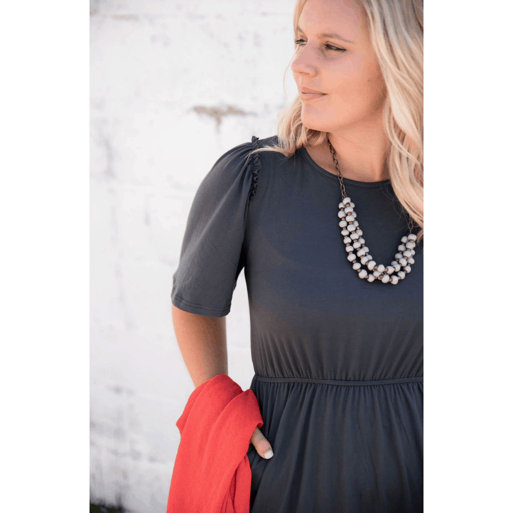 Cinched Sleeved Midi Dress - Betsey's Boutique Shop