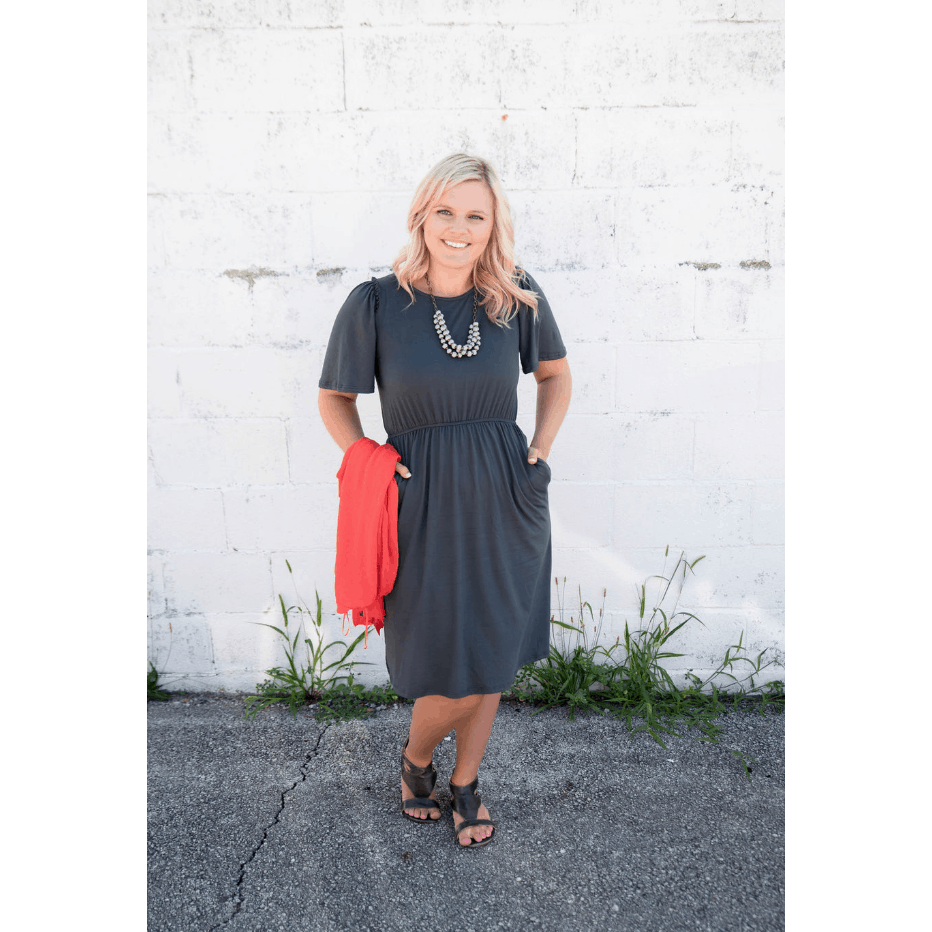 Cinched Sleeved Midi Dress - Betsey's Boutique Shop