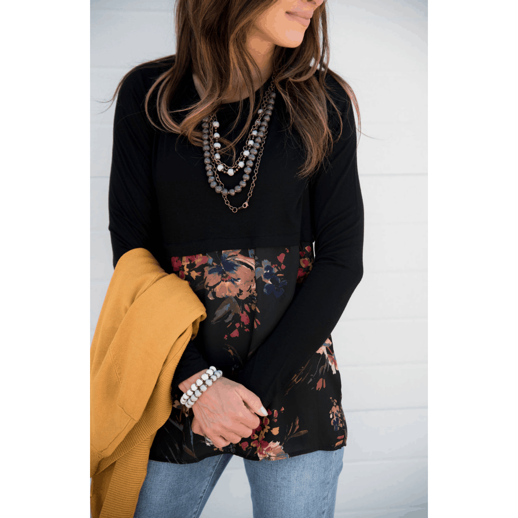 Floral Bottom Long Sleeve Tee - Betsey's Boutique Shop