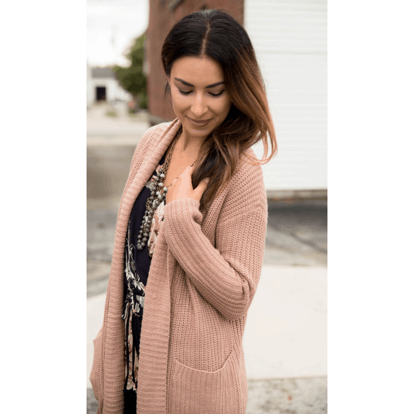 Mauve Heavy Knit Cardigan - Betsey's Boutique Shop