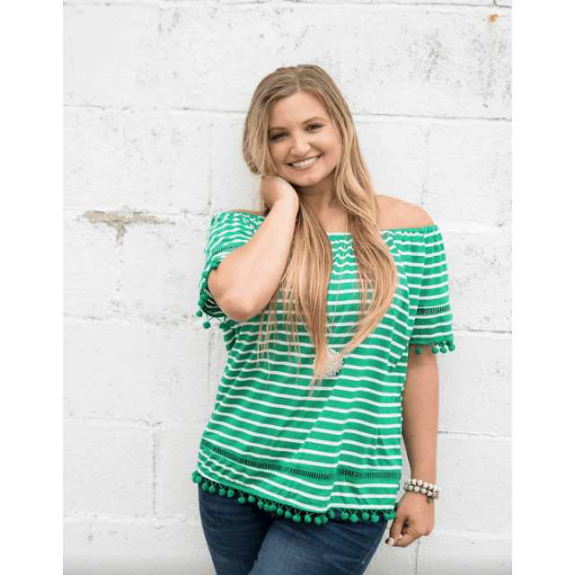 Pom Pom Off the Shoulder Tee - Betsey's Boutique Shop