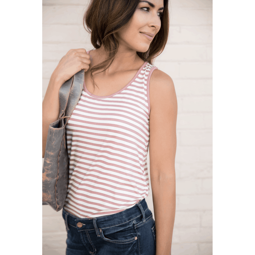 Striped Basic Trimmed Tank - Betsey's Boutique Shop