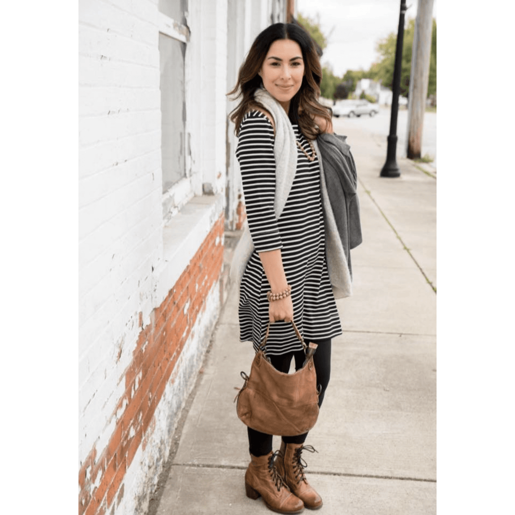 Black Striped Dress With Pop Of Lime Zipper - Betsey's Boutique Shop