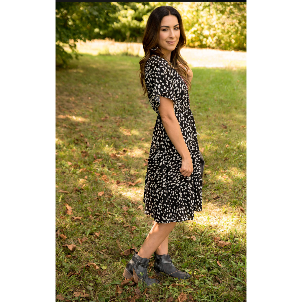 Tiered Leopard Short Sleeve Dress - Betsey's Boutique Shop