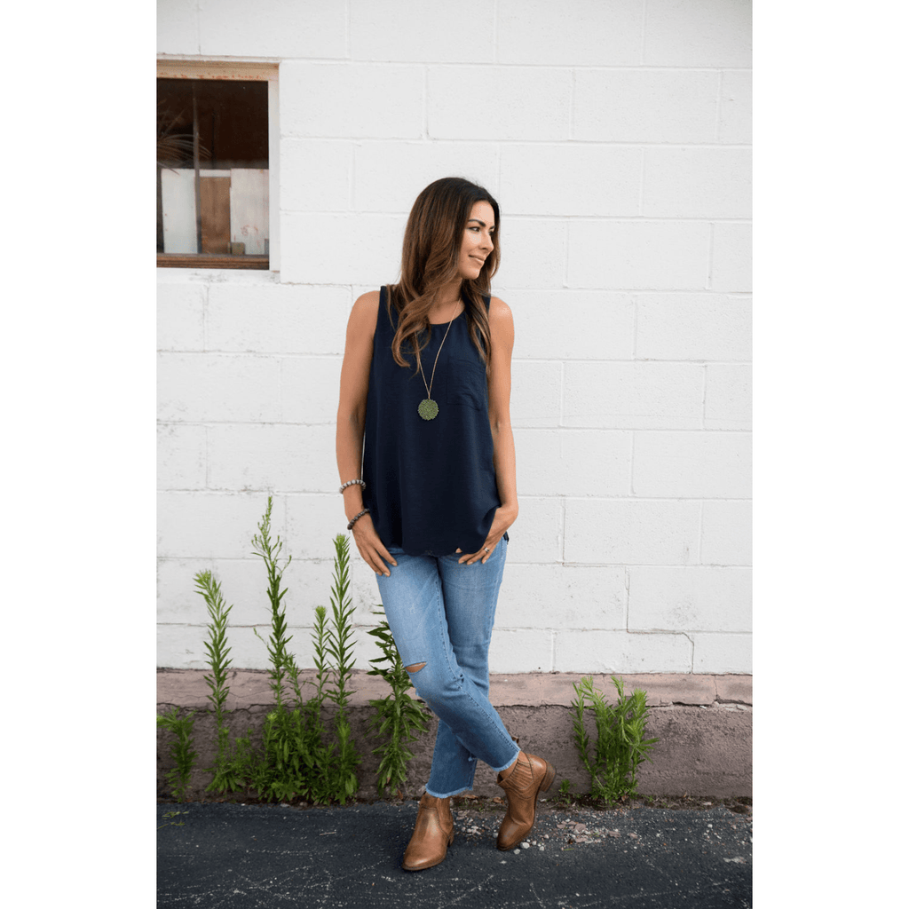 Scalloped Bottom Pocket Tank - Betsey's Boutique Shop