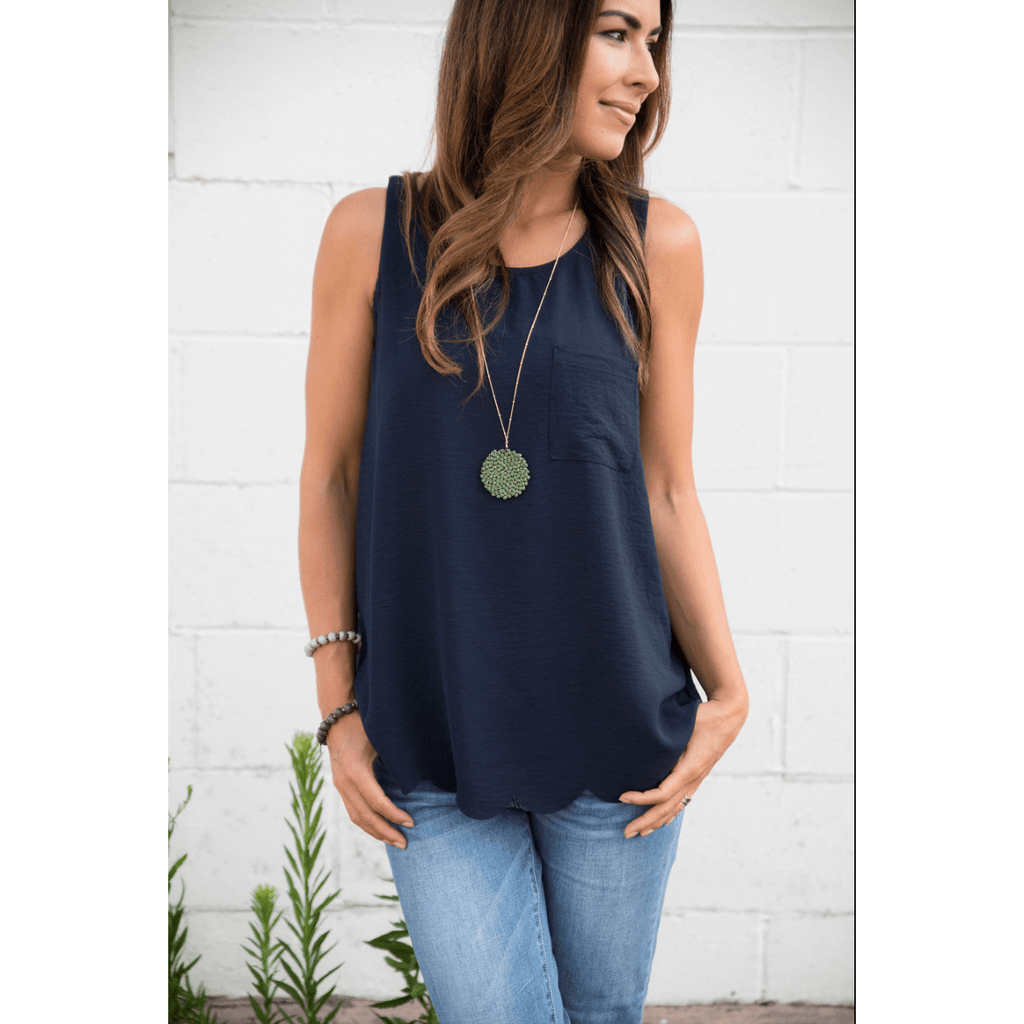 Scalloped Bottom Pocket Tank - Betsey's Boutique Shop