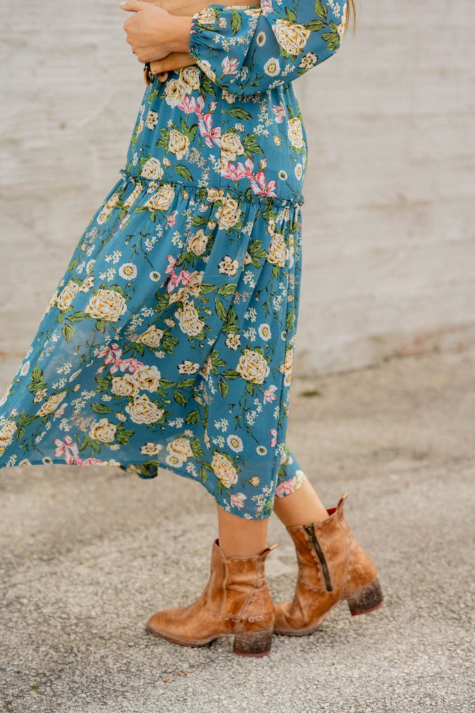 Blossoming Buds Long Sleeve Midi Dress - Betsey's Boutique Shop -