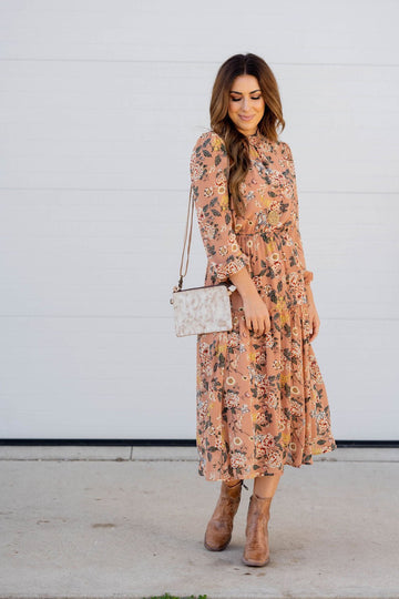 Blossoming Buds Long Sleeve Midi Dress - Betsey's Boutique Shop -