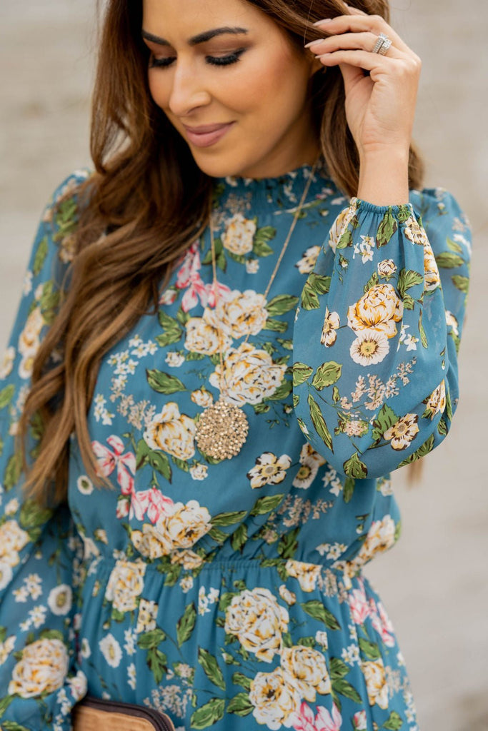 Blossoming Buds Long Sleeve Midi Dress - Betsey's Boutique Shop -