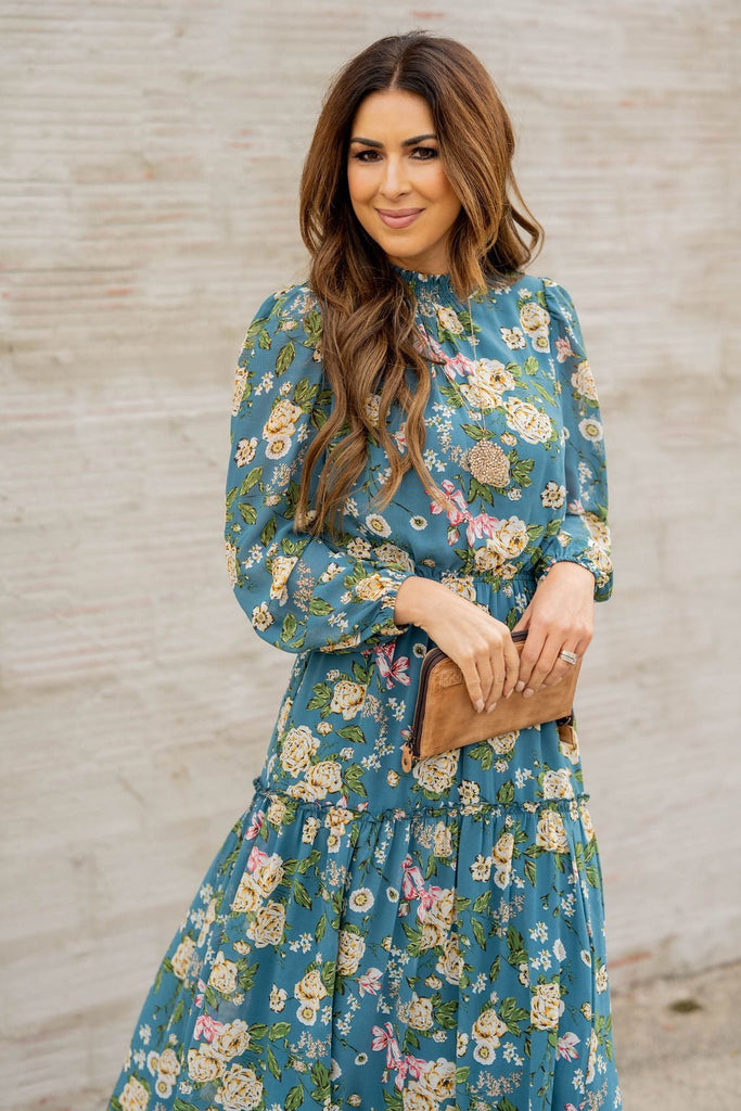 Blossoming Buds Long Sleeve Midi Dress - Betsey's Boutique Shop -