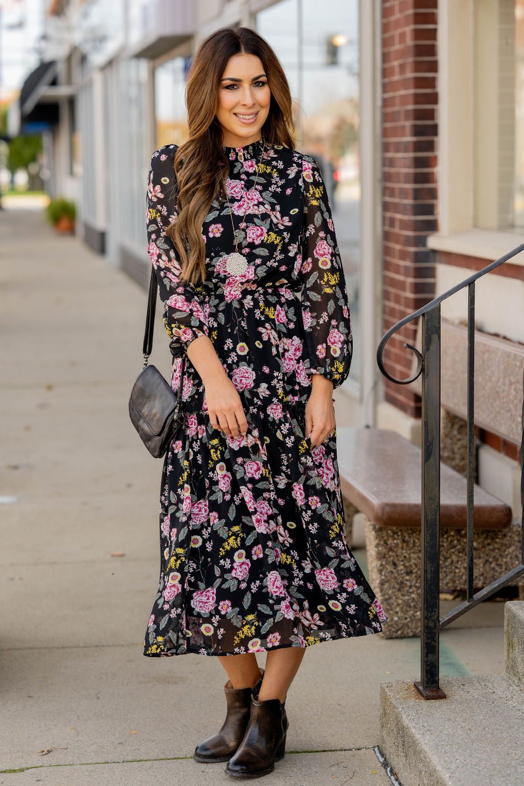 Blossoming Buds Long Sleeve Midi Dress - Main Image
