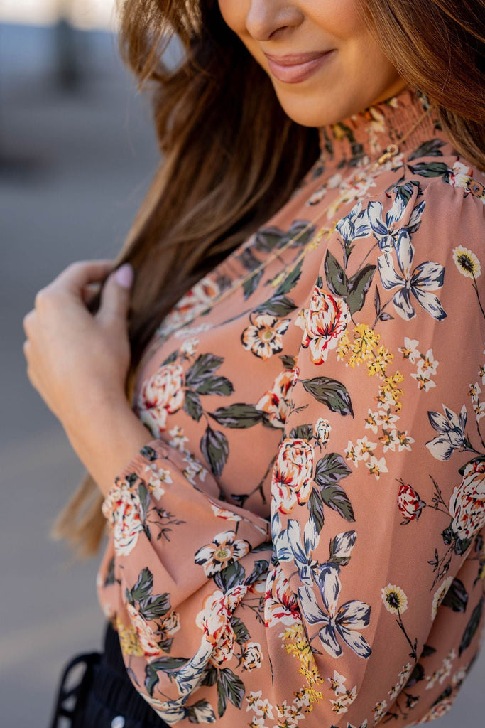 Blossoming Buds Sheer Sleeve Blouse - Betsey's Boutique Shop -