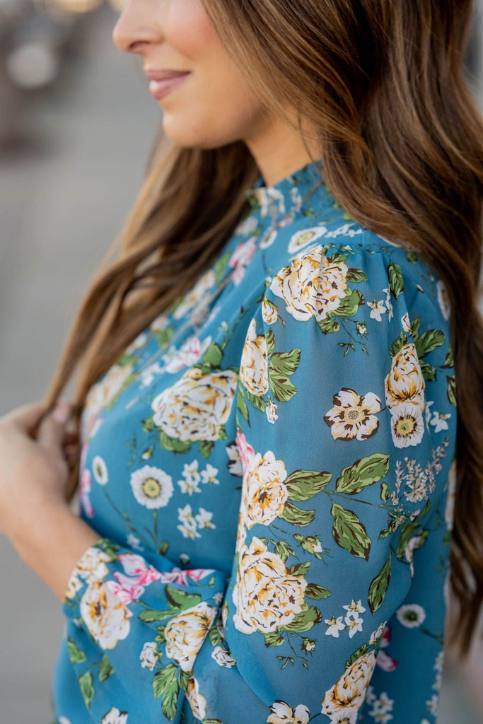 Blossoming Buds Sheer Sleeve Blouse - Betsey's Boutique Shop -