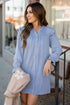 Chambray Ruffle Accented Button Up Dress