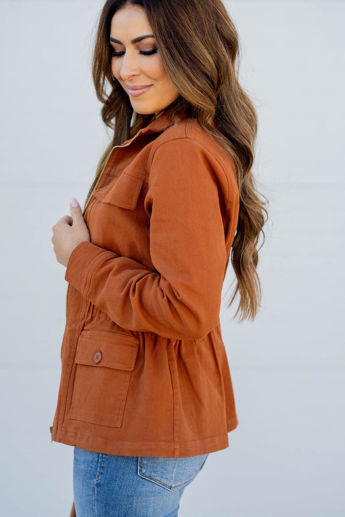 Cinched Waist Utility Jacket - Betsey's Boutique Shop -