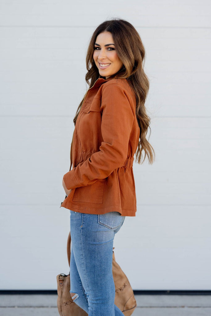 Cinched Waist Utility Jacket - Betsey's Boutique Shop -