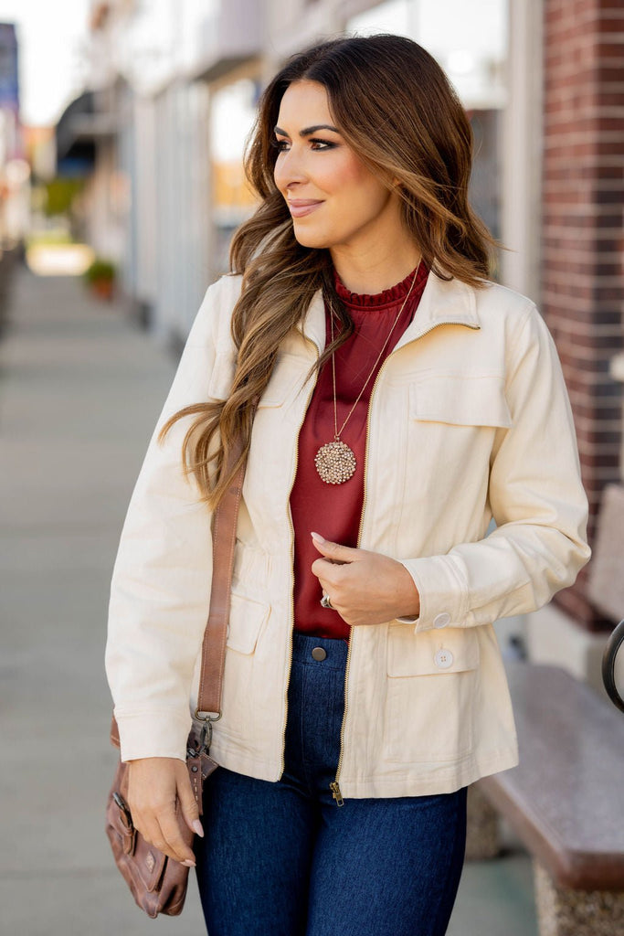 Cinched Waist Utility Jacket - Betsey's Boutique Shop -