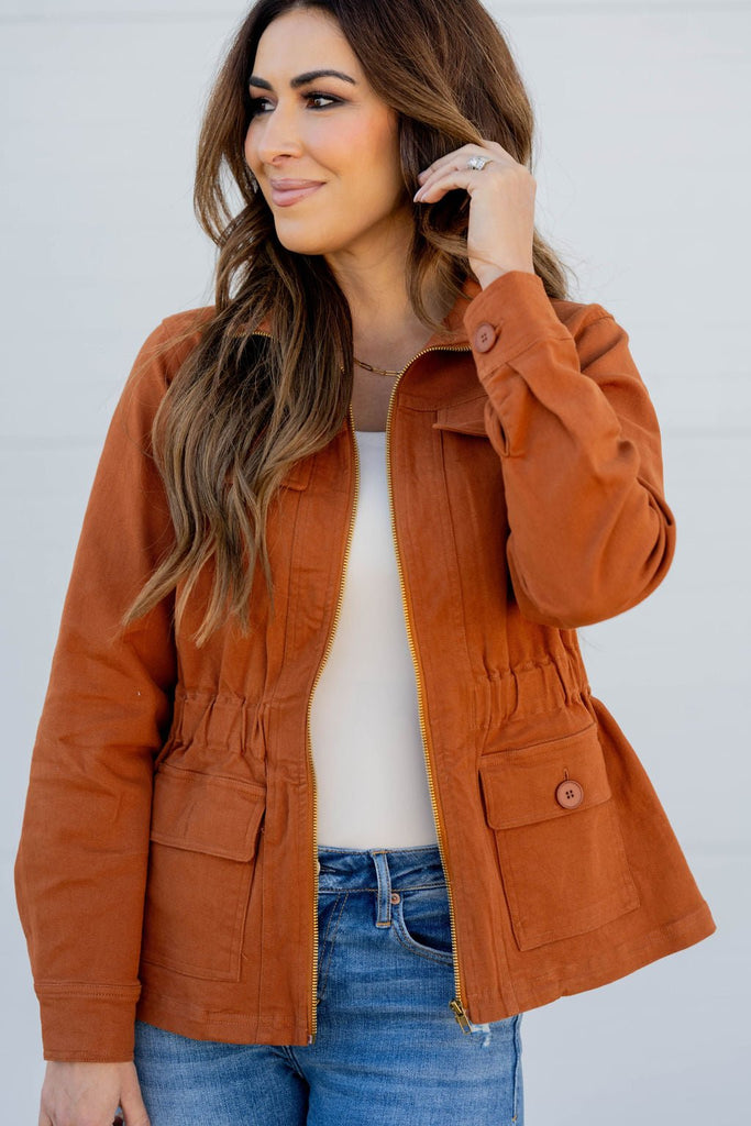 Cinched Waist Utility Jacket - Betsey's Boutique Shop -