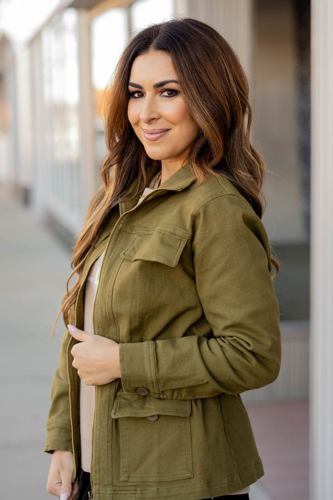 Cinched Waist Utility Jacket - Betsey's Boutique Shop -