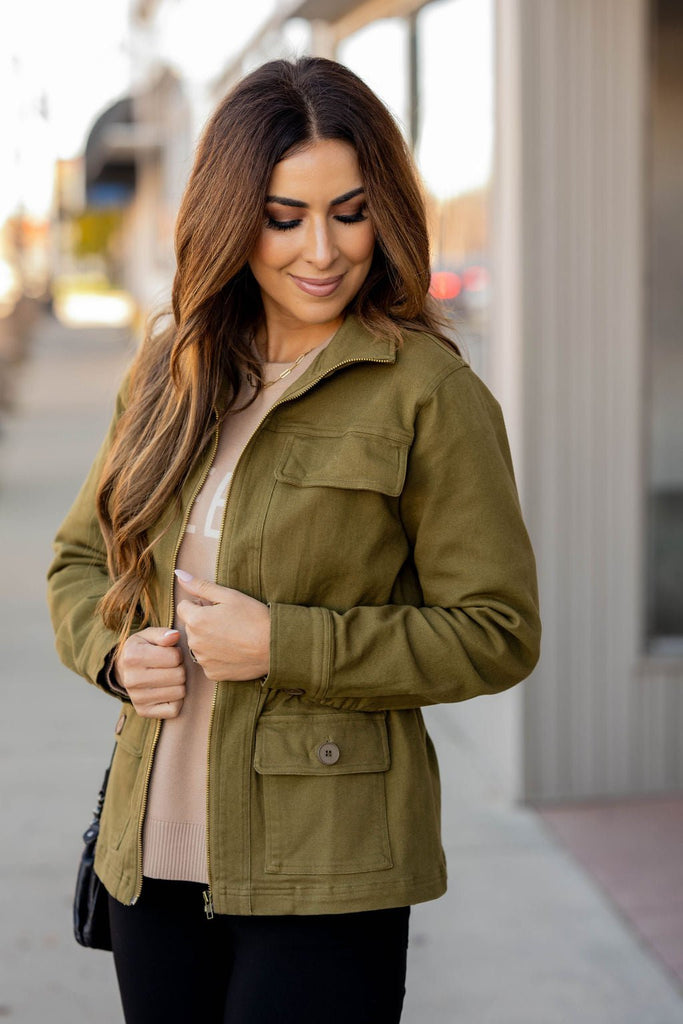 Cinched Waist Utility Jacket - Betsey's Boutique Shop -