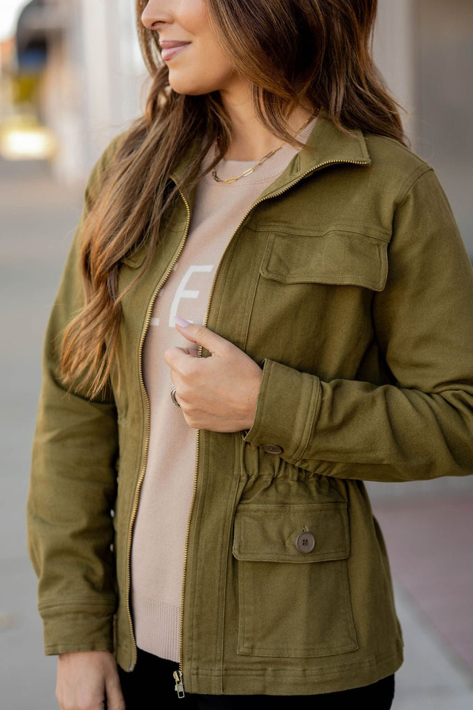 Cinched Waist Utility Jacket - Betsey's Boutique Shop -