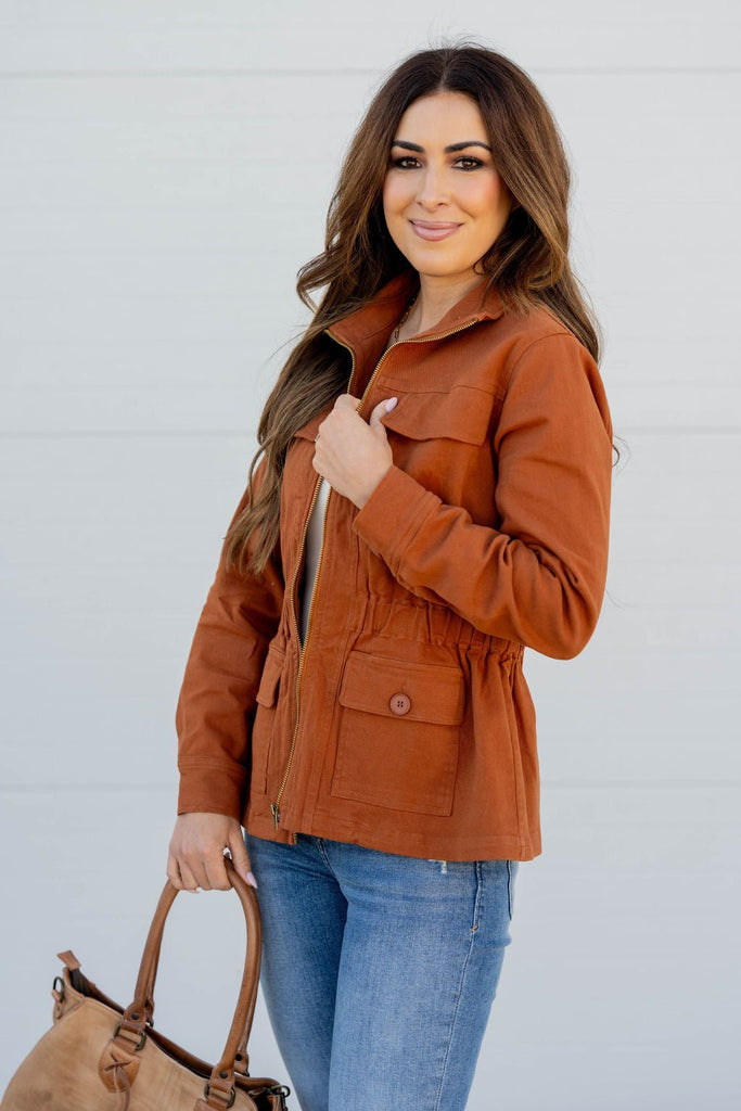 Cinched Waist Utility Jacket - Betsey's Boutique Shop -