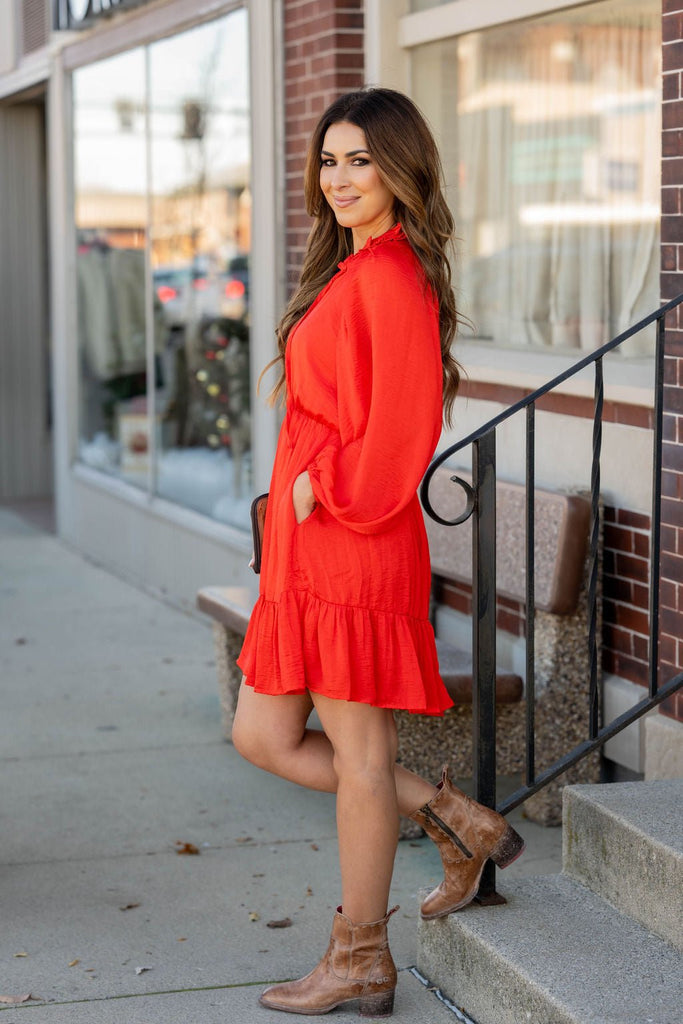 Classy Ruffle Accented Long Sleeve Dress - Betsey's Boutique Shop -