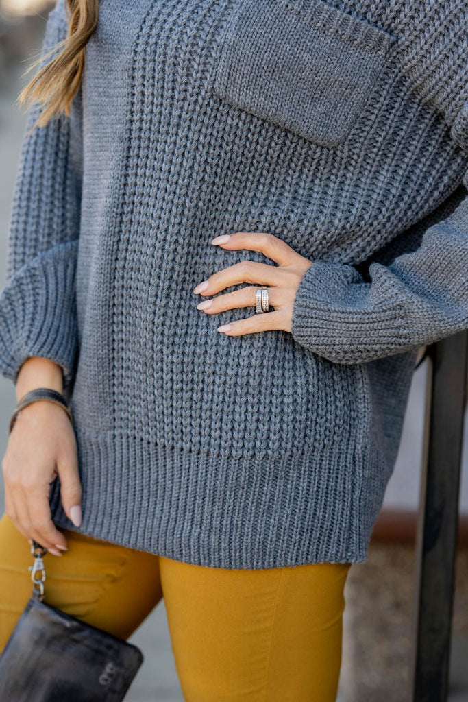 Contrasting Knit Pocket Sweater - Betsey's Boutique Shop -