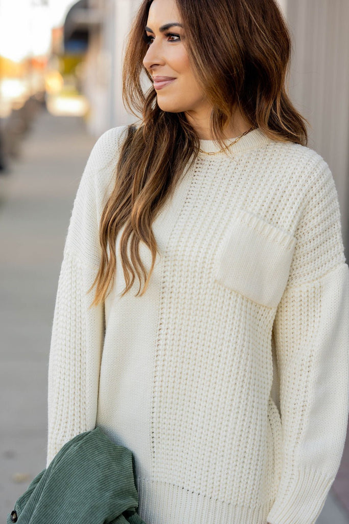 Contrasting Knit Pocket Sweater - Betsey's Boutique Shop -