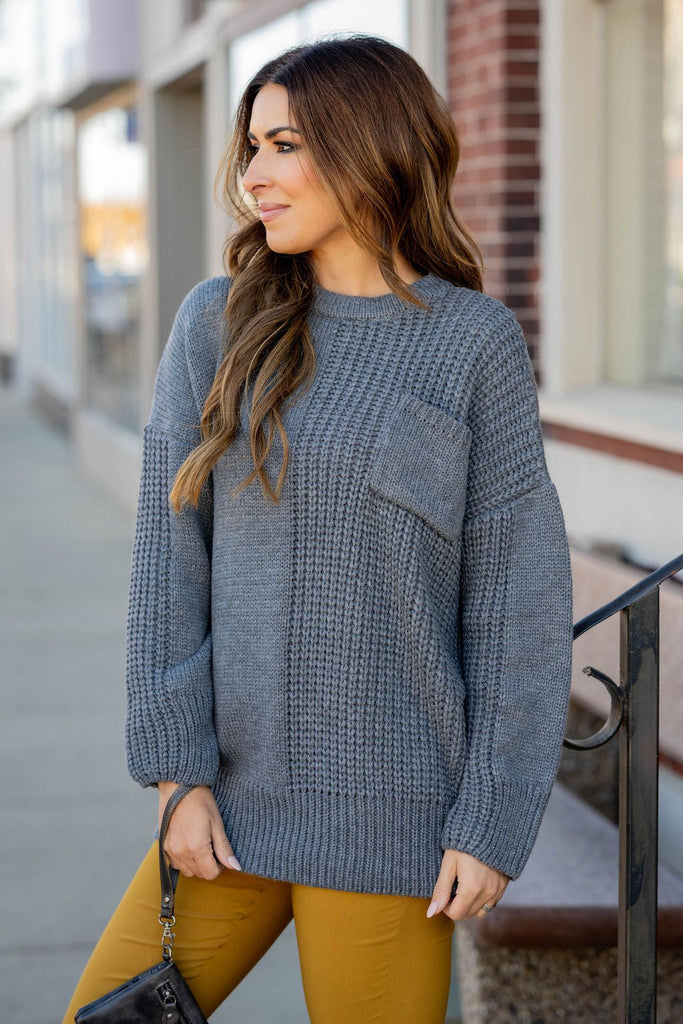 Contrasting Knit Pocket Sweater - Betsey's Boutique Shop -