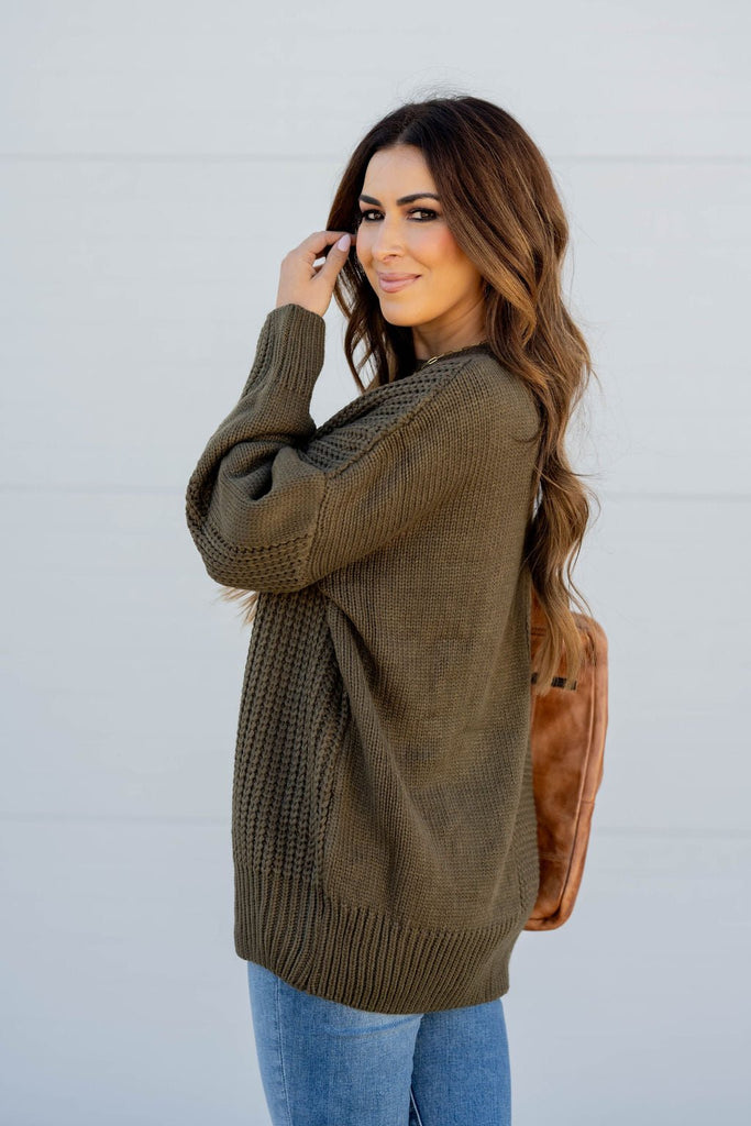 Contrasting Knit Pocket Sweater - Betsey's Boutique Shop -