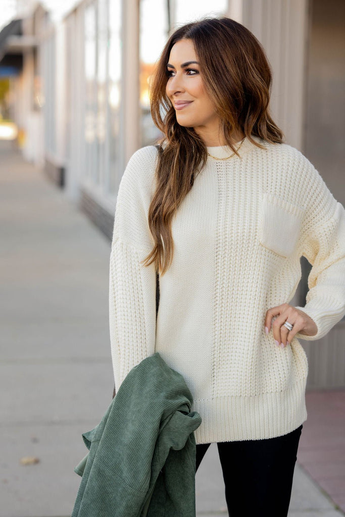 Contrasting Knit Pocket Sweater - Betsey's Boutique Shop -